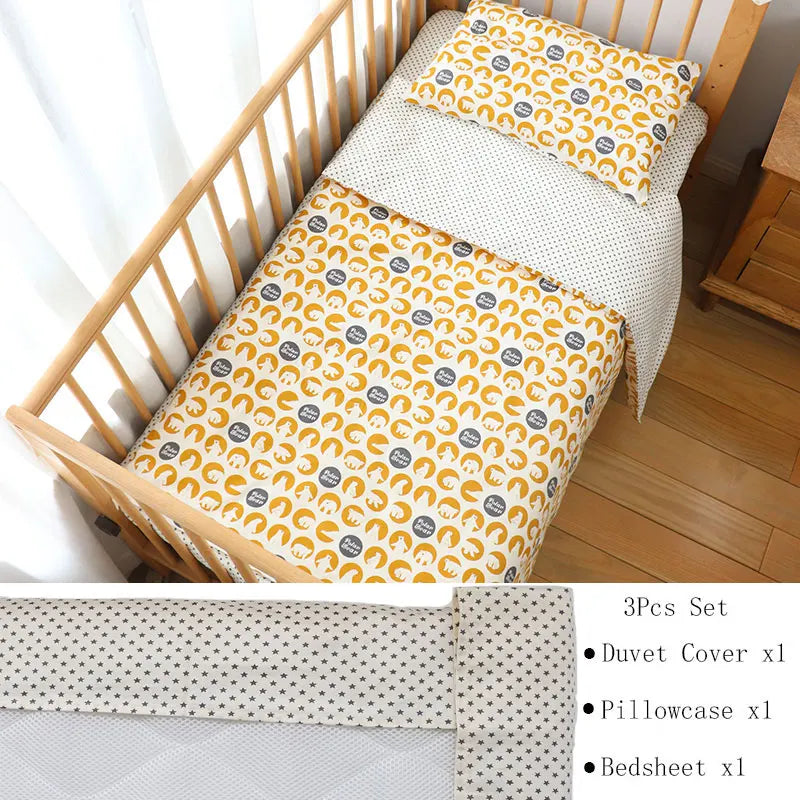 Baby Nursery Bedding Set 3 Pcs Cotton Cartoon Bed Linens Boy Girl Cot Crib Kit Pillowcase Quilt Cover Sheet Children Custom Size