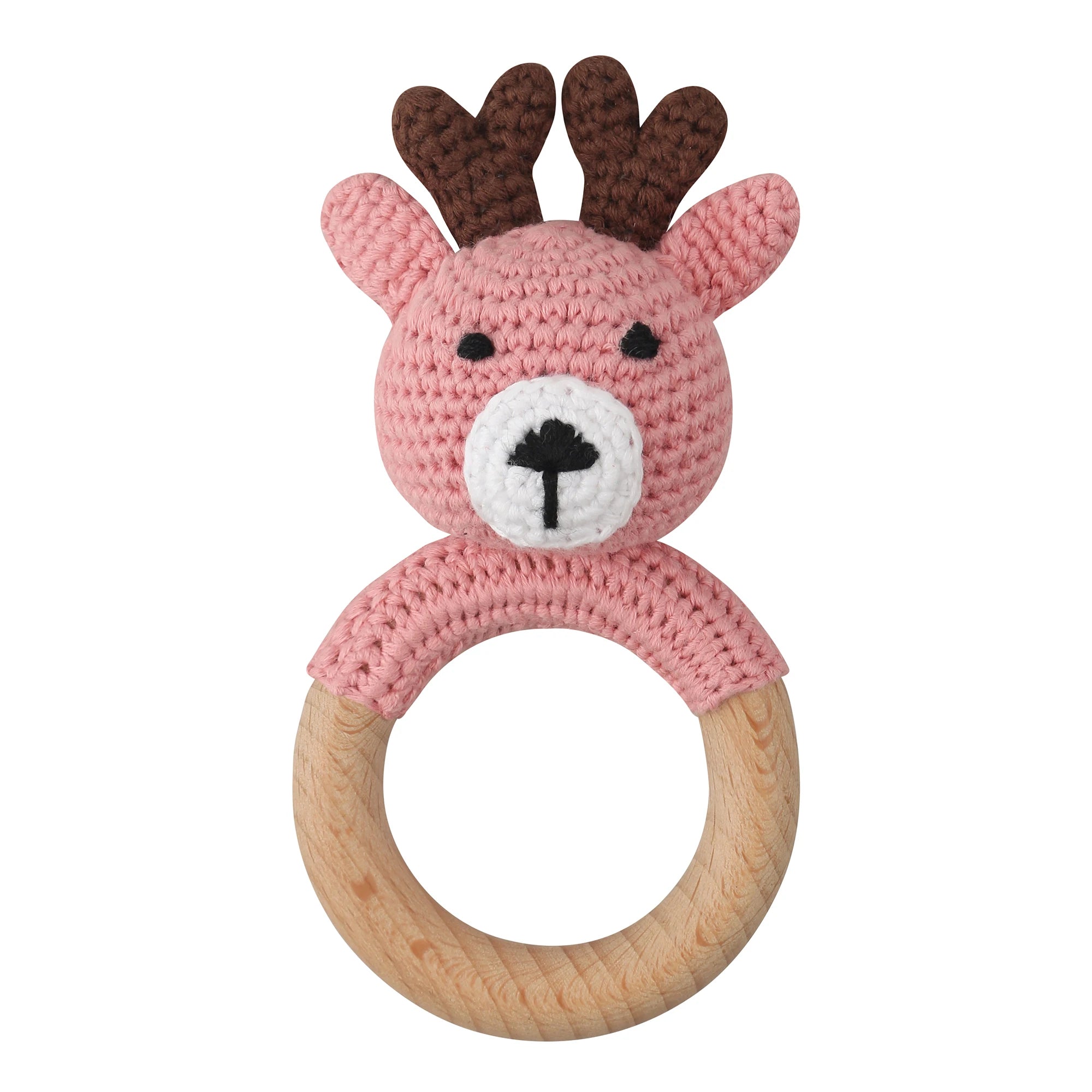 1Pc Wooden Crochet Bunny Rattle Toy Wood Ring Baby Teether Rodent Baby Gym Mobile Rattles Custom Name Educational Toys