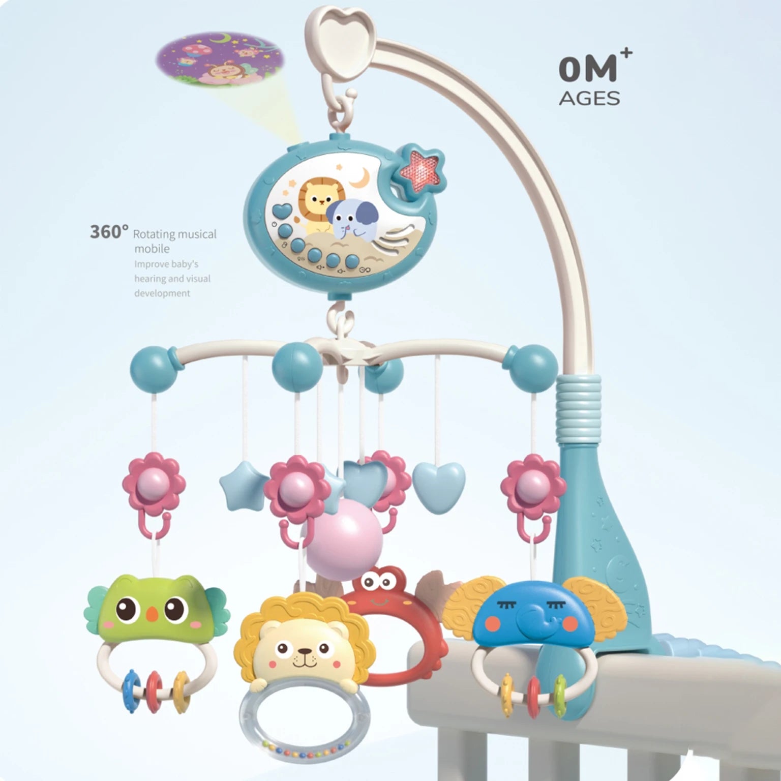 BabyCrib Mobile with Lights Music Projection for Infants 0-6-12 Months Remote Control Crib Toys for Newborn Baby Mobile for Crib