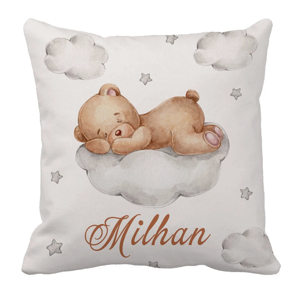 LVYZIHO Sleeping Bear Custom Name Crib Bedding Set, Moon, Cloud and Stars Baby Shower, Personalized Crib Sheet For Boy And Girl