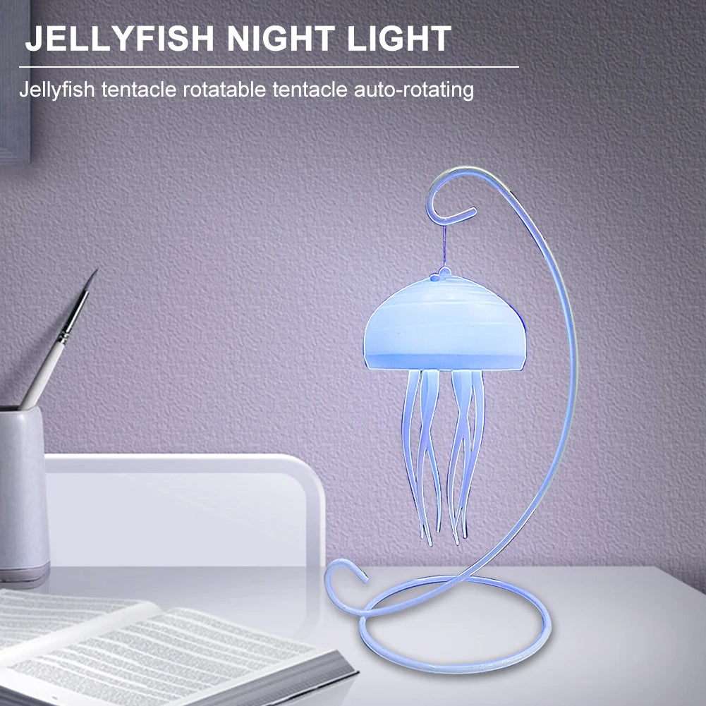 Jellyfish Night Light Dynamic Rotation Atmosphere Light USB Rechargeable Bedside Lamp Night Lamp for Home Decor