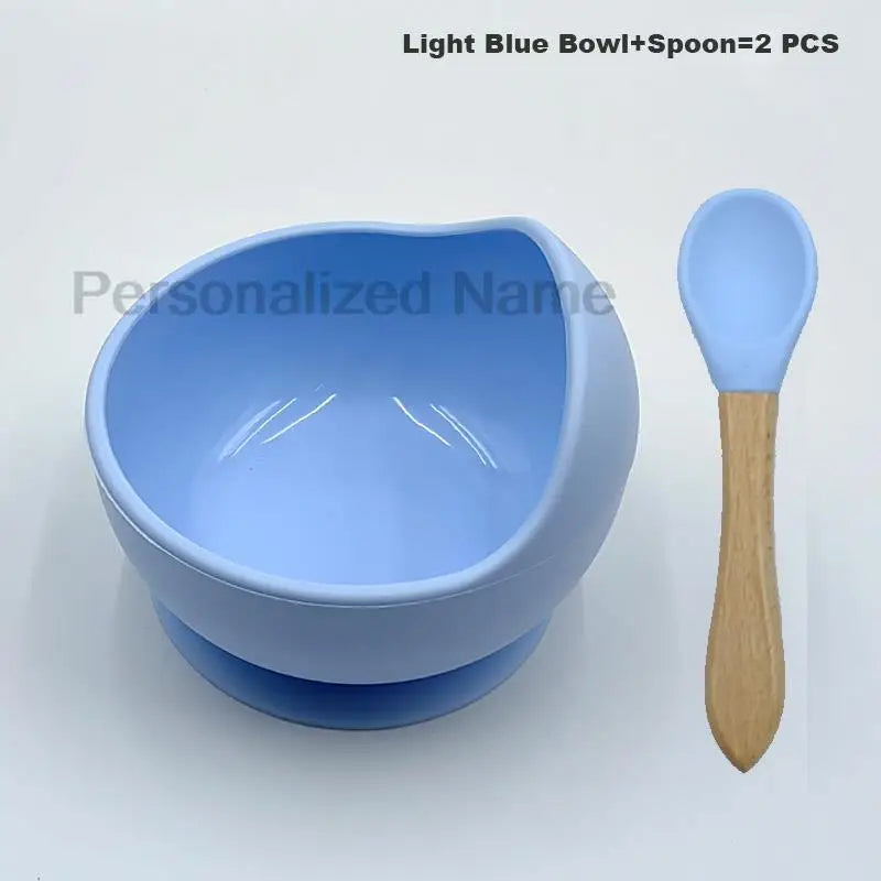 Free custom logo 2 Pcs Baby Spoon Bowls Silicone Stay up Food Bowl for Kids and Toddlers with Improved Super Suction Base Gift