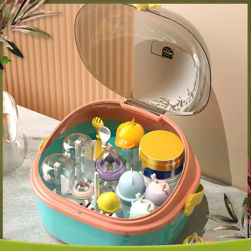 ABOU-Baby Bottle Storage Box, Waterproof Mold Holder, Cup Organizer With Lid, Dustproof Baby Food Utensils