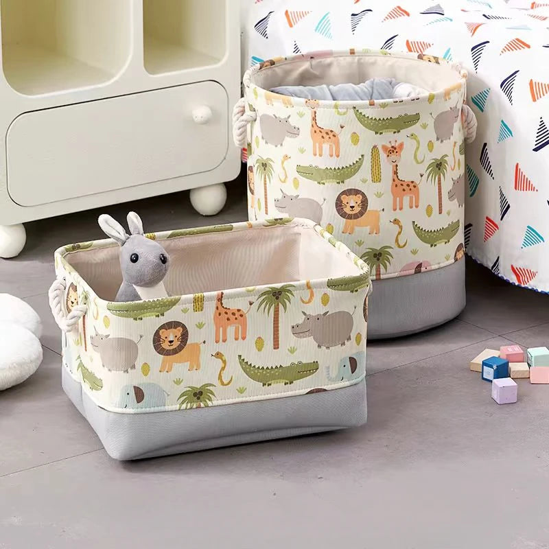 Foldable Kid Storage Basket for Clothes Toys Fabric Forest Animals Lion Giraffe Crocodile Hippo Laundry Hamper for Home Bedroom