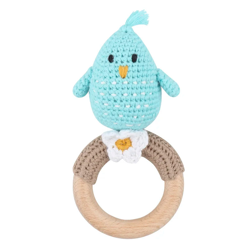 1Pc Wooden Crochet Bunny Rattle Toy Wood Ring Baby Teether Rodent Baby Gym Mobile Rattles Custom Name Educational Toys