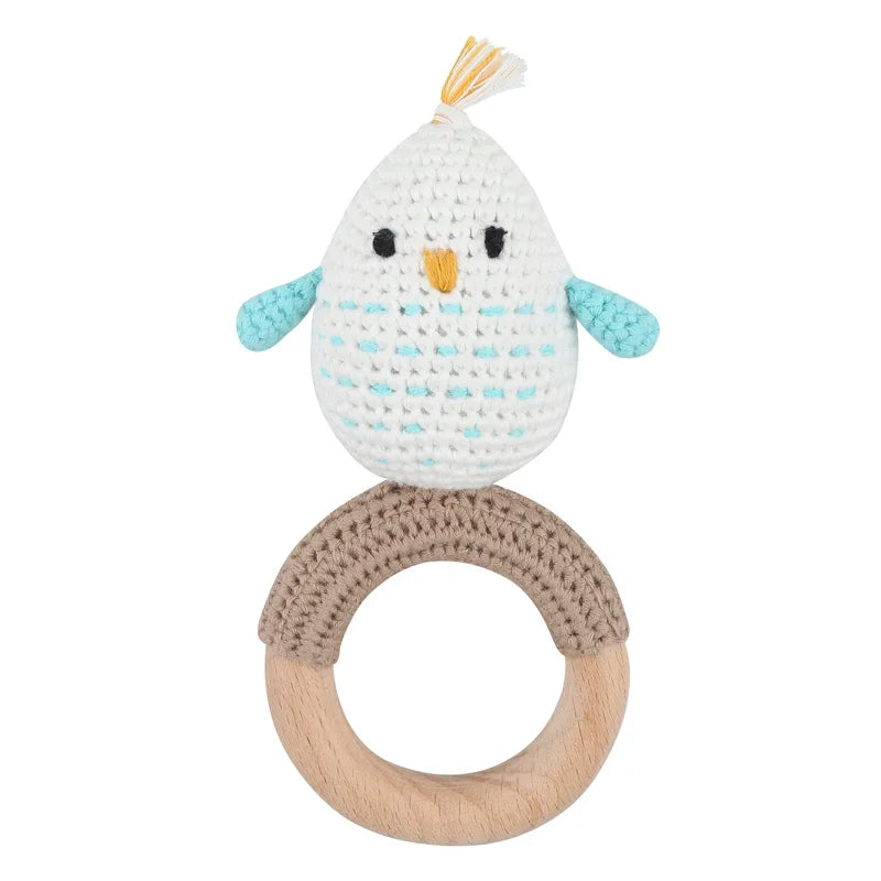 1Pc Wooden Crochet Bunny Rattle Toy Wood Ring Baby Teether Rodent Baby Gym Mobile Rattles Custom Name Educational Toys