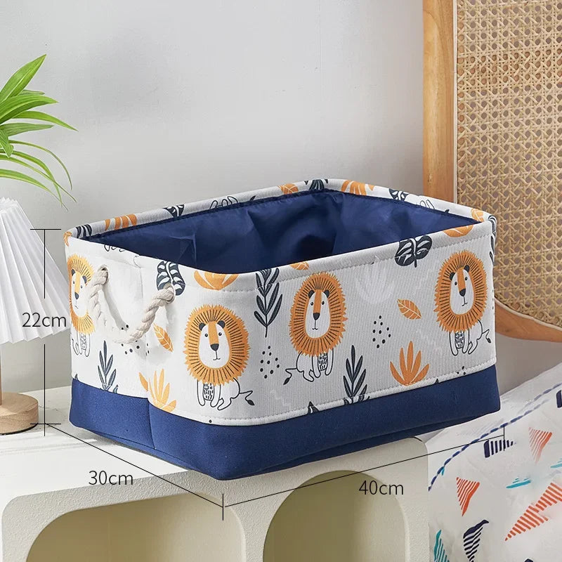 Foldable Kid Storage Basket for Clothes Toys Fabric Forest Animals Lion Giraffe Crocodile Hippo Laundry Hamper for Home Bedroom