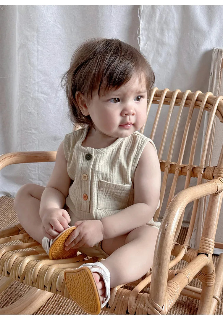 Baby Boy Girl Bodysuit Sleeveless Cotton Linen Romper Newborn Jumpsuit One Piece Baby Clothes/Outfits 0-24 Months