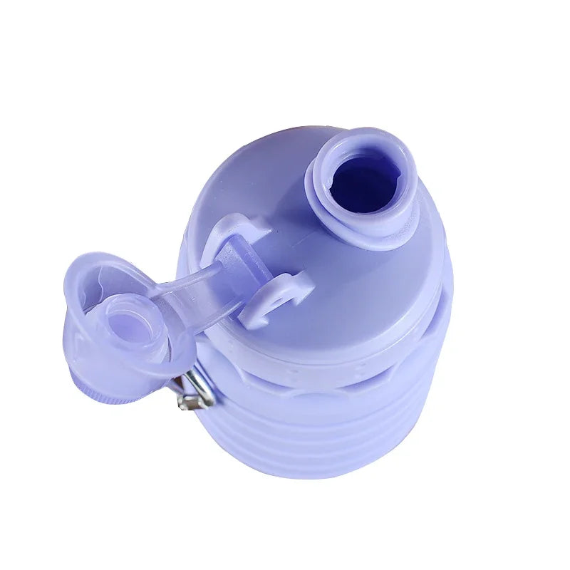 500ML Portable Retractable Silicone Bottle Folding Water Bottle Outdoor Travel Drinking Cup with Carabiner Collapsible Cup