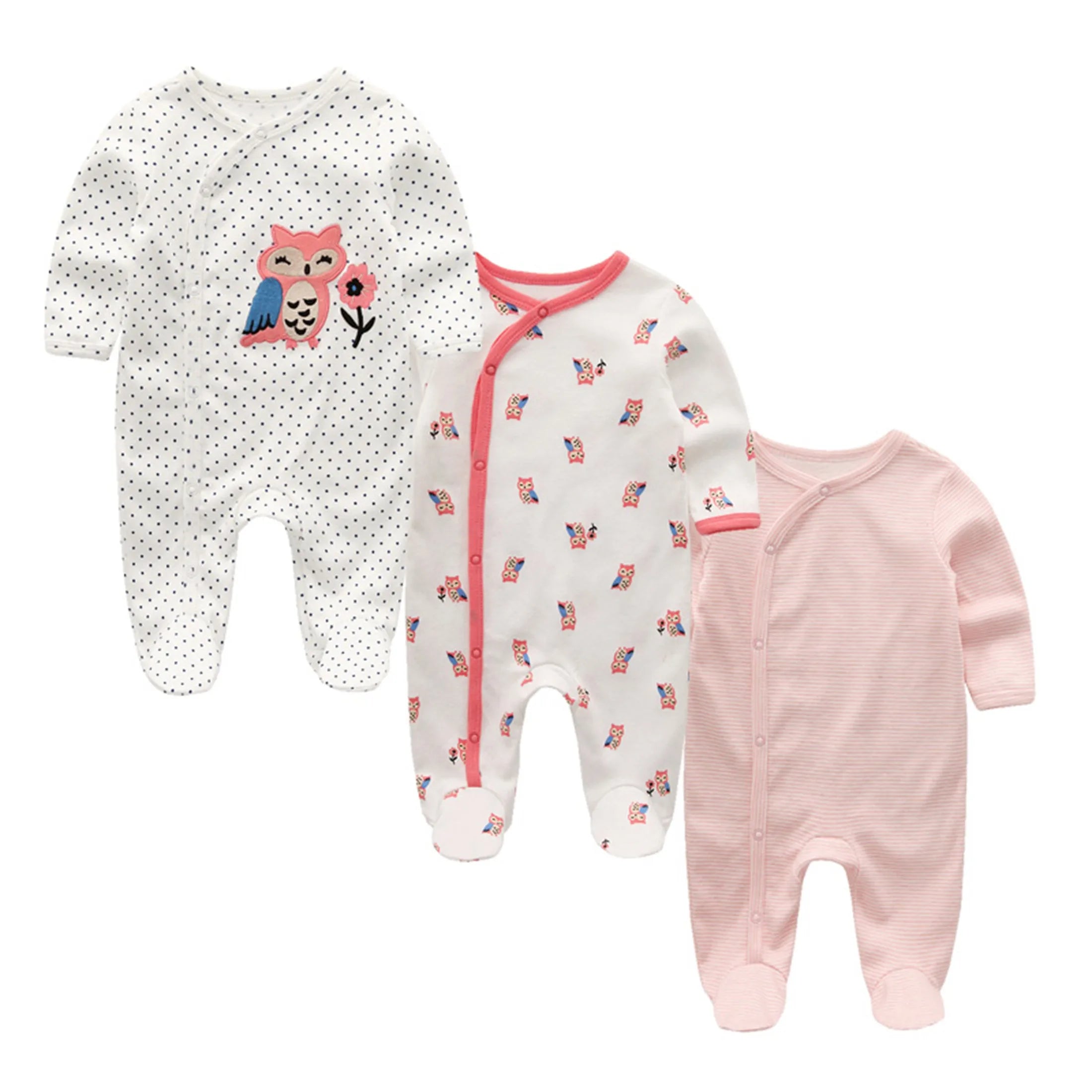 Kiddiezoom 3 Pcs/Lot Autumn Winter Unisex Fashion Long Sleeve Baby Boy Girl Romper 100%Cotton Soft Newborn Jumpsuits Clothing