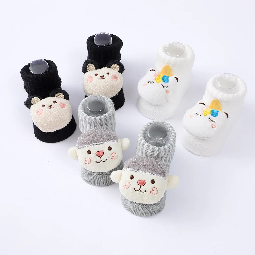 3 Pairs/Set New Autumn Cartoon Knitted Mid Socks For Toddler Newborn Baby Soft Prewalker Cotton Girl Infant Boy Cute Socks