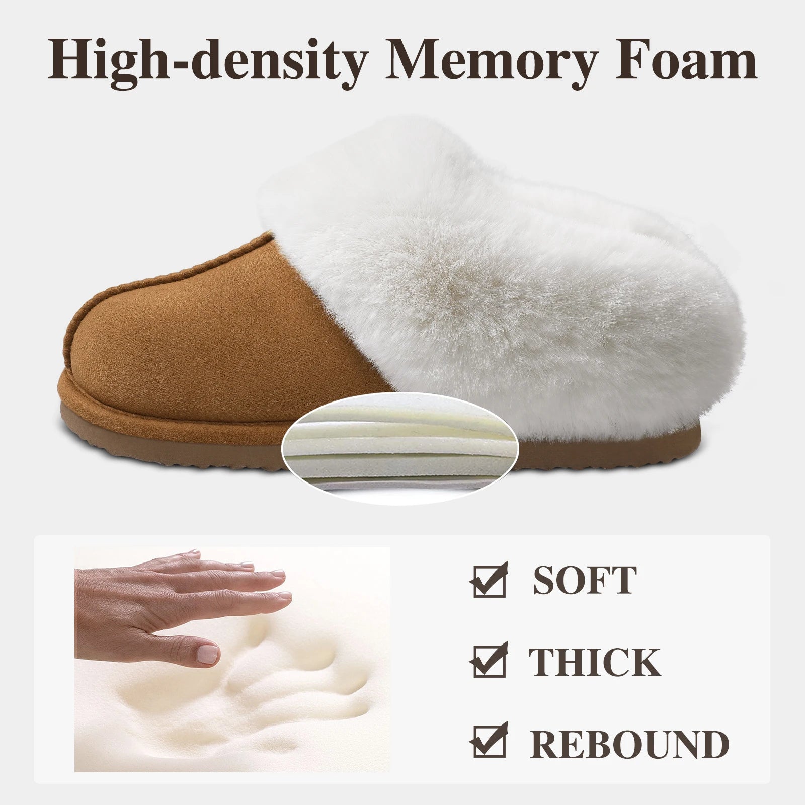 Shevalues Winter Fur Collar Slippers Women Winter Plush Furry Slippers Indoor House Cotton Flat Shoe Fuzzy Memory Foam Slippers