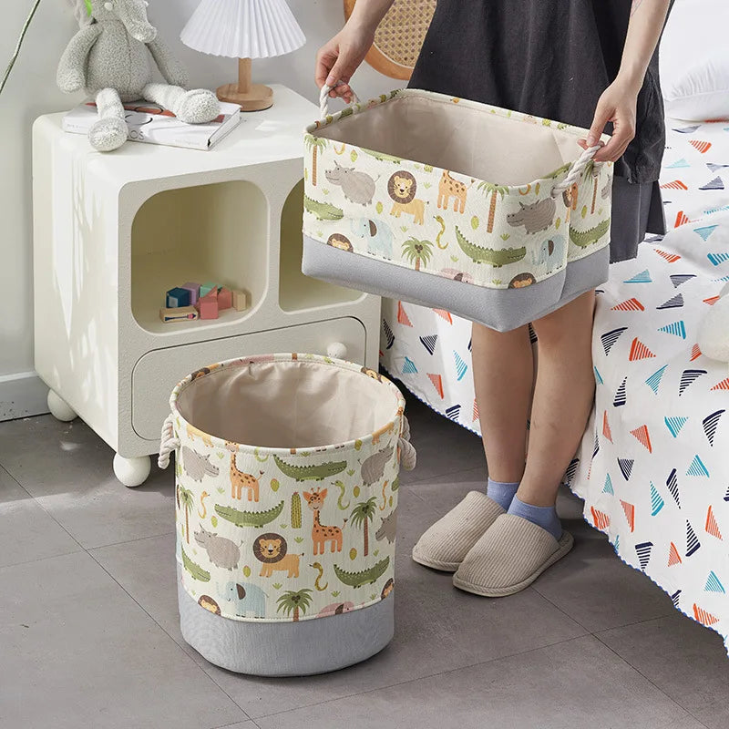 Foldable Kid Storage Basket for Clothes Toys Fabric Forest Animals Lion Giraffe Crocodile Hippo Laundry Hamper for Home Bedroom