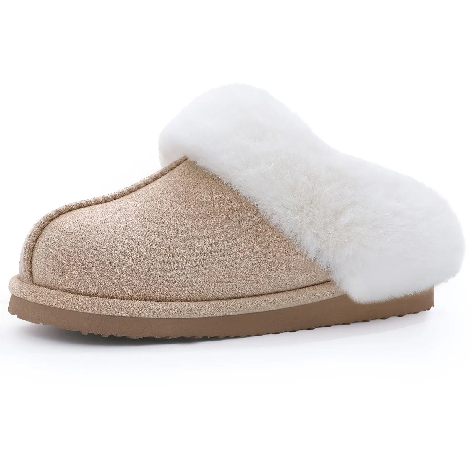 Shevalues Winter Fur Collar Slippers Women Winter Plush Furry Slippers Indoor House Cotton Flat Shoe Fuzzy Memory Foam Slippers
