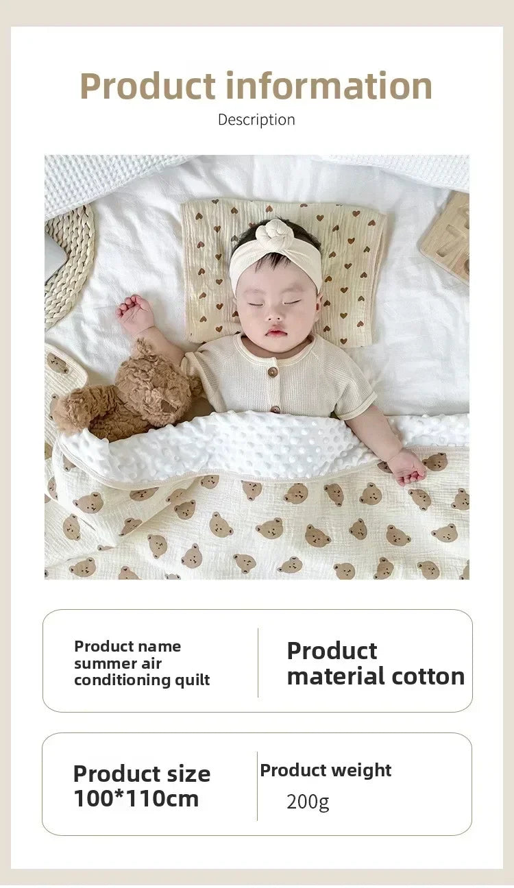Summer Thin Muslin Bean Dot Blanket for Babies Wholesale:Cotton Crinkle Fabric Air Conditioning Quilt,Kids'Lightweight Coverlet