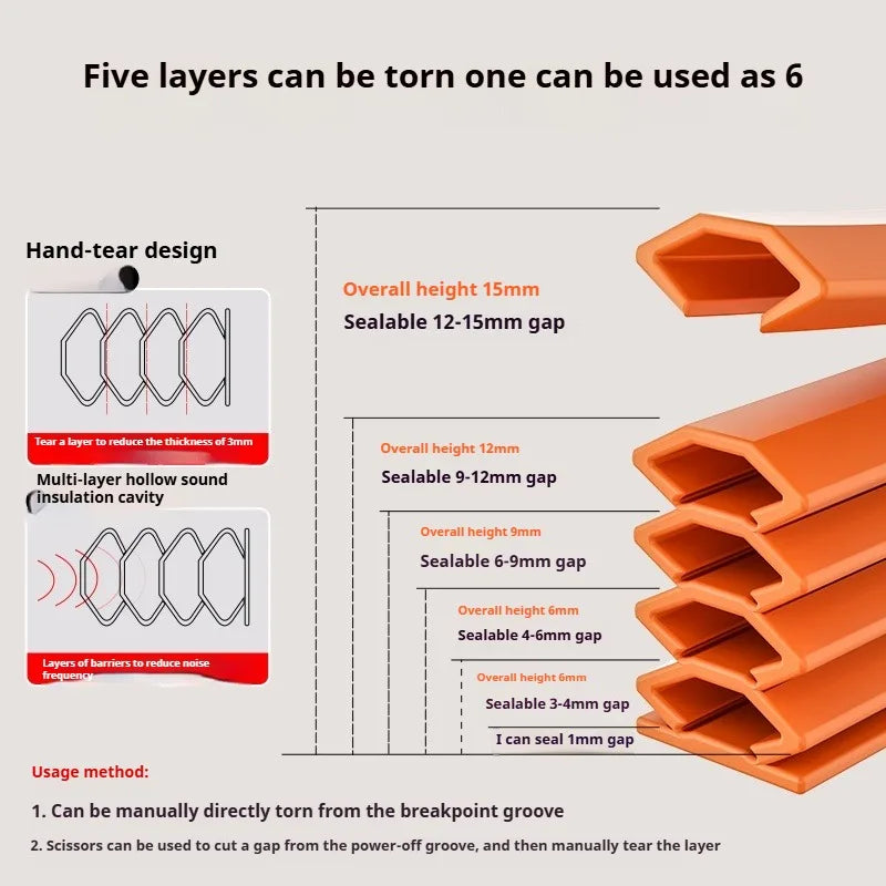 1-4Pcs Door Sealing Strip 6M TPE Self-adhesive Adjustable Size Window Gap Weather Stripping Multi-layer Seal Soundproof Strip