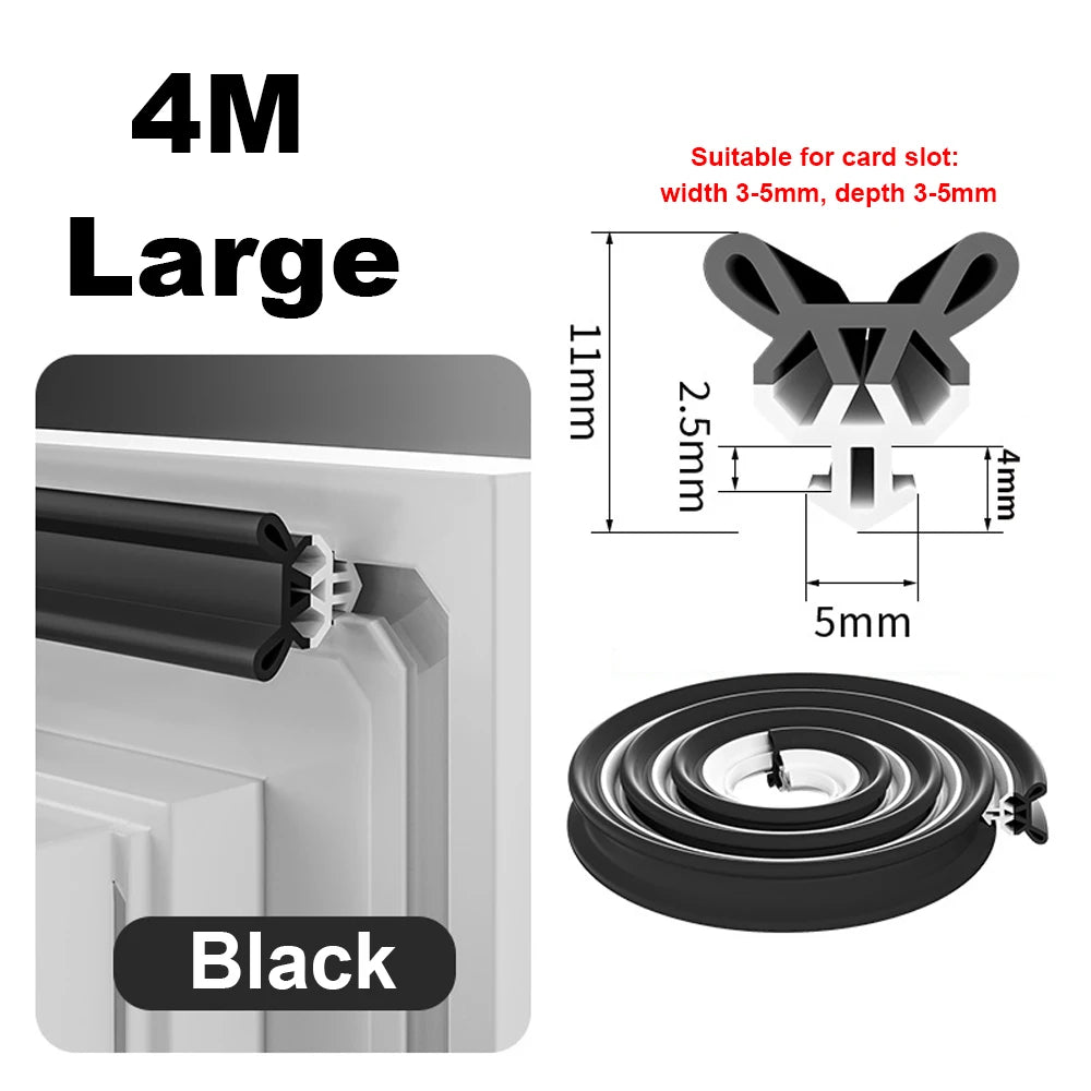 4M Plastic Steel Window Sealing Strip Flexible TPE Window Gap Insulation Weatherstrip Bilateral Windproof Dustproof Strip