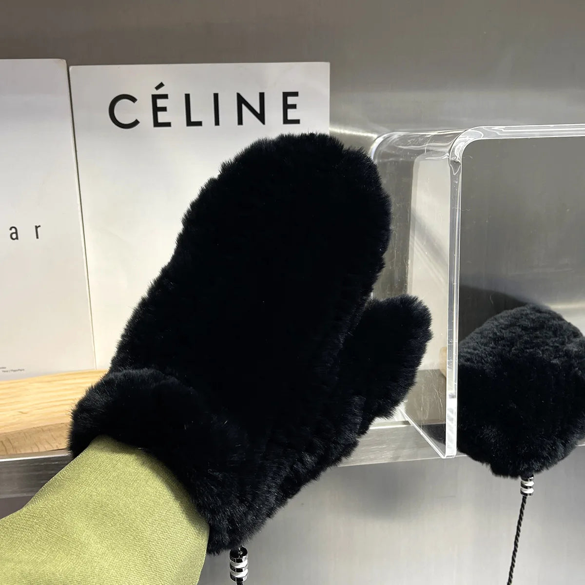 Hot Sale Winter Girl Natural Real Rex Rabbit Fur Gloves Good Elastic Knitted Rabbit Fur Mittens Lady Real Rex Rabbit Fur Gloves