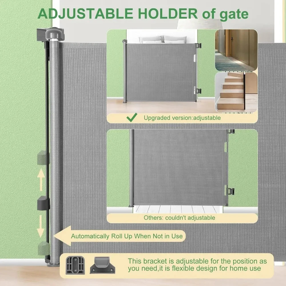 Retractable Baby Gate, Extra Wide Safety Kids or Pets Gate, 33” Tall, Extends to 71” Wide, Mesh Safety Dog Gate for Stairs,