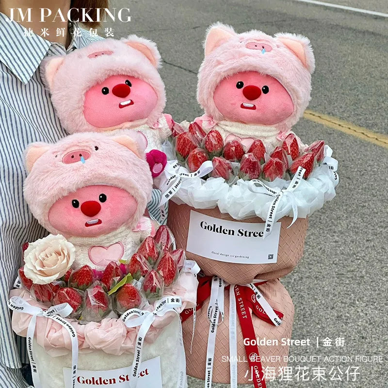 28/33cm Kawaii Beaver Loopy Doll Snatchy Pig Hat Girl Schoolbag Plush Toy Pendant Doll Cute Christmas Birthday Gifts anime plush