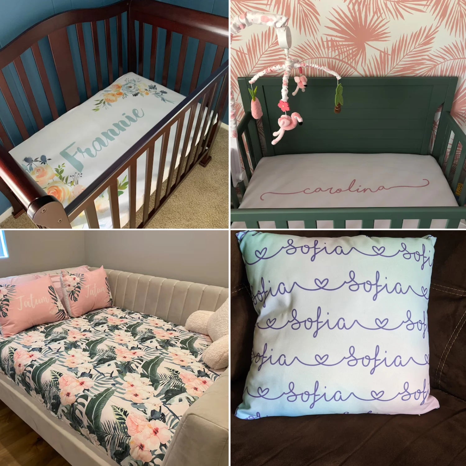 LVYZIHO Sleeping Bear Custom Name Crib Bedding Set, Moon, Cloud and Stars Baby Shower, Personalized Crib Sheet For Boy And Girl