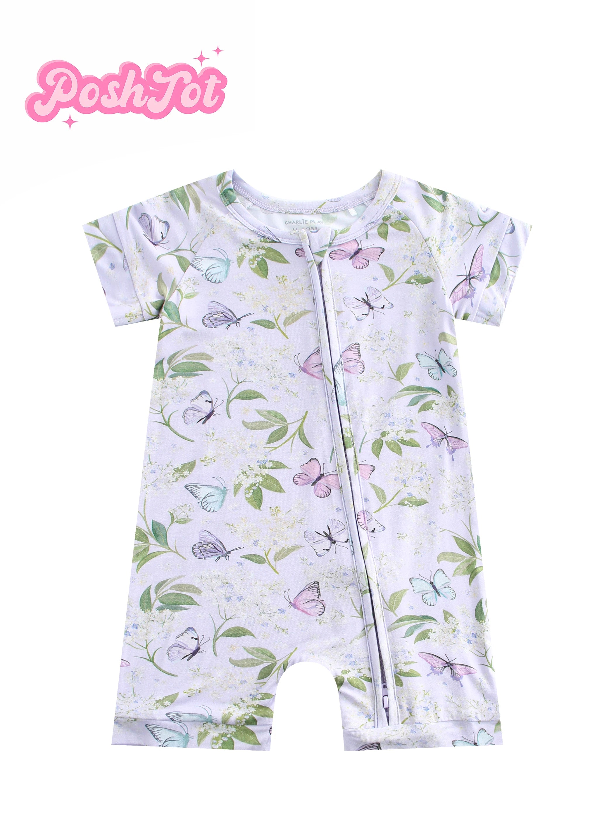 2pcs POSHTOT bamboo fiber short sleeves for baby. Baby pajamas two-way zipper 0-2 year old jumpsuit.Baby jumpsuit.