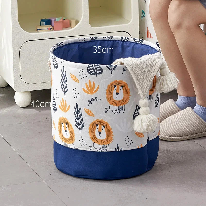 Foldable Kid Storage Basket for Clothes Toys Fabric Forest Animals Lion Giraffe Crocodile Hippo Laundry Hamper for Home Bedroom