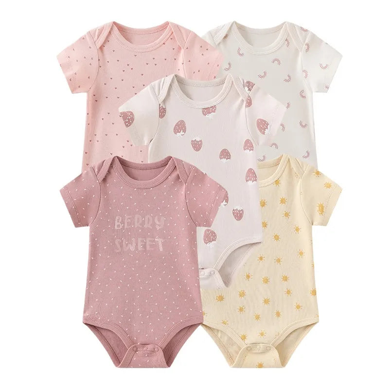 5pcs Summer Short Sleeve Baby Boy Girl Bodysuits Soft Cartoon Newborn Baby Onesie
