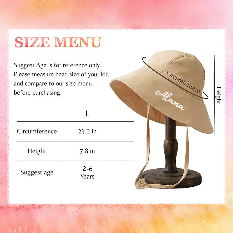 Personalized Big Brim Baby Sun Hat Summer Spring Kids Bucket Hat Cotton Linen Children Cap for Beach Playing Traveling 2-5Y