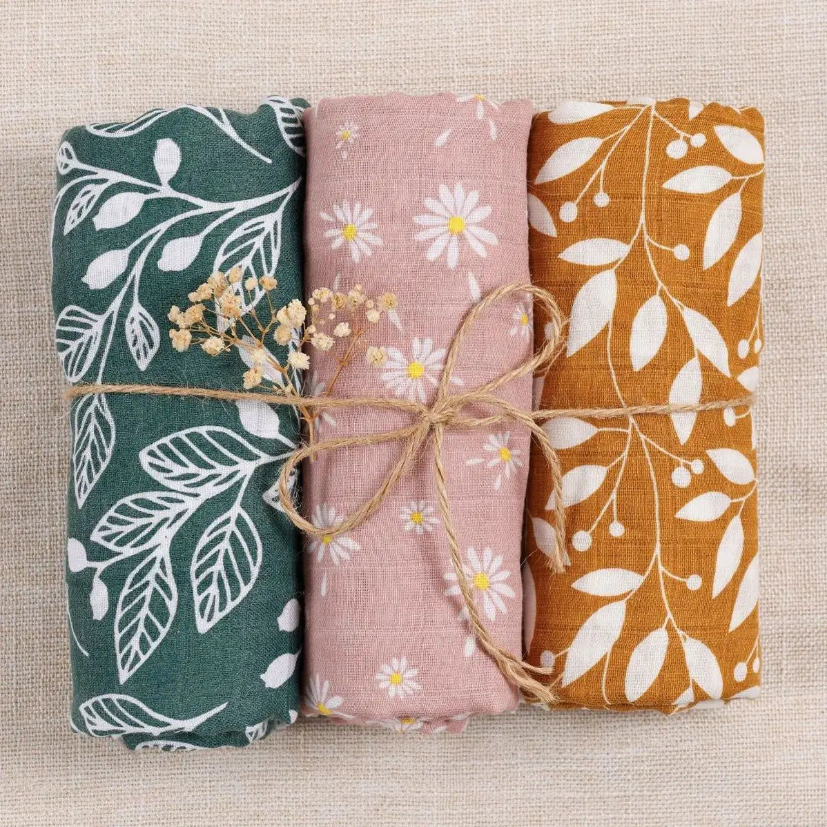 Elinfant 3PCS 100% Cotton Muslin Swaddle Blanket, Stroller Cover Nursing Cover,Baby Sleeping Quilt For Summer