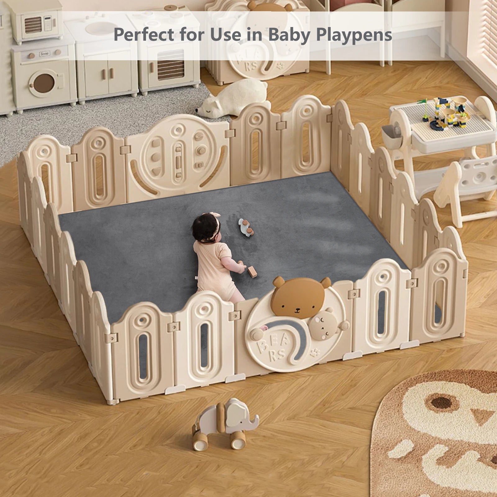 Gray Memory Foam Baby Play Mat for Playpen Thick Large Crawling Mat for Floor Soft Velvet Non-Slip for Kids Playroom Mat Rug