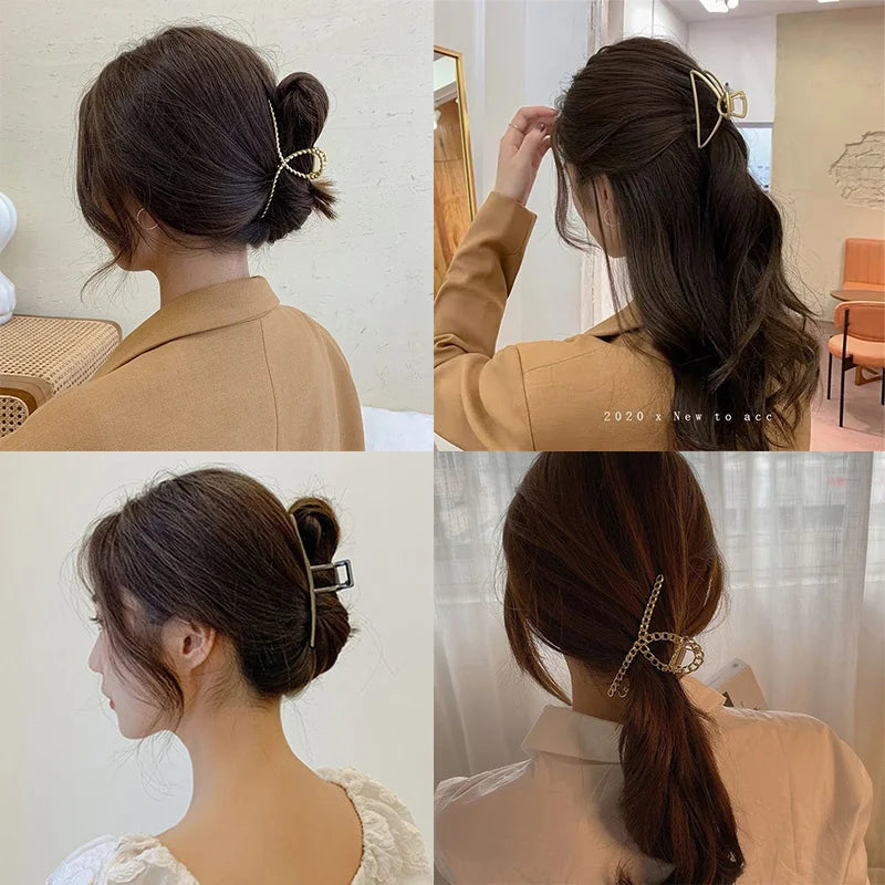 Korean Metal Geometric Hair Claw Barrettes Elegant Hair Clip Crab for Women Hollow Out Hairpin Headwear Girl Hair Accessories