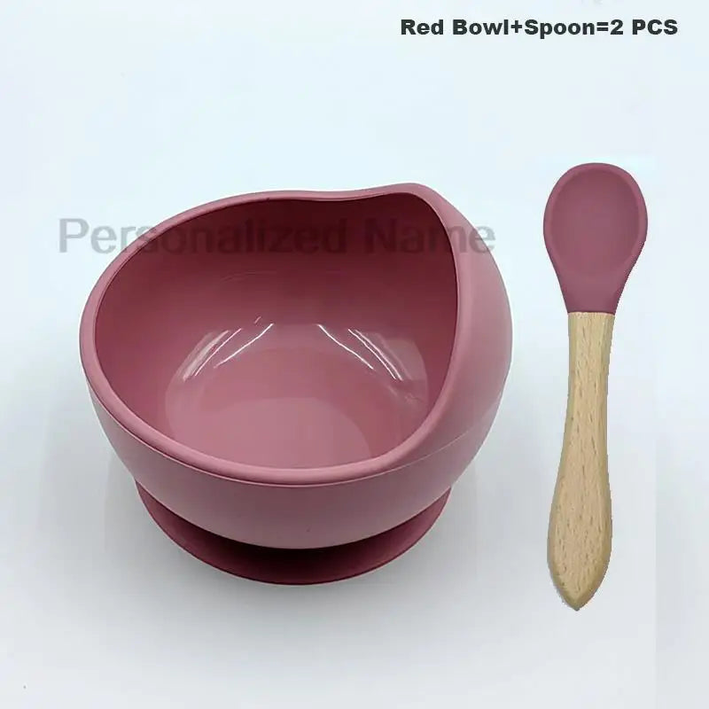 Free custom logo 2 Pcs Baby Spoon Bowls Silicone Stay up Food Bowl for Kids and Toddlers with Improved Super Suction Base Gift