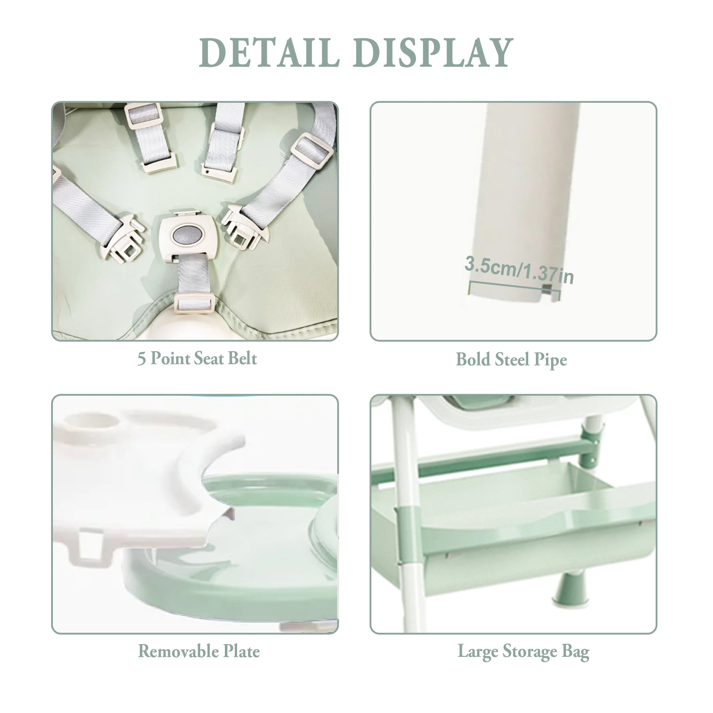 1pc Children's Dining High Chair, Foldable Dining Chair, Detachable Dining Plate, Portable Children's Chair