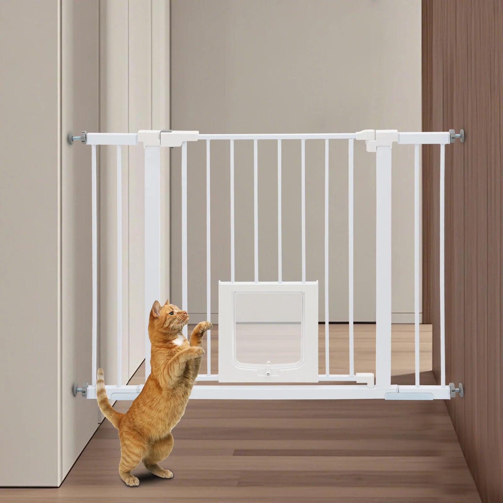 Baby Safety Gate with Small Pet Door, Baby Safety Gate Guardrail, Mounted Barrier for Stairs, Doorways, Hallways