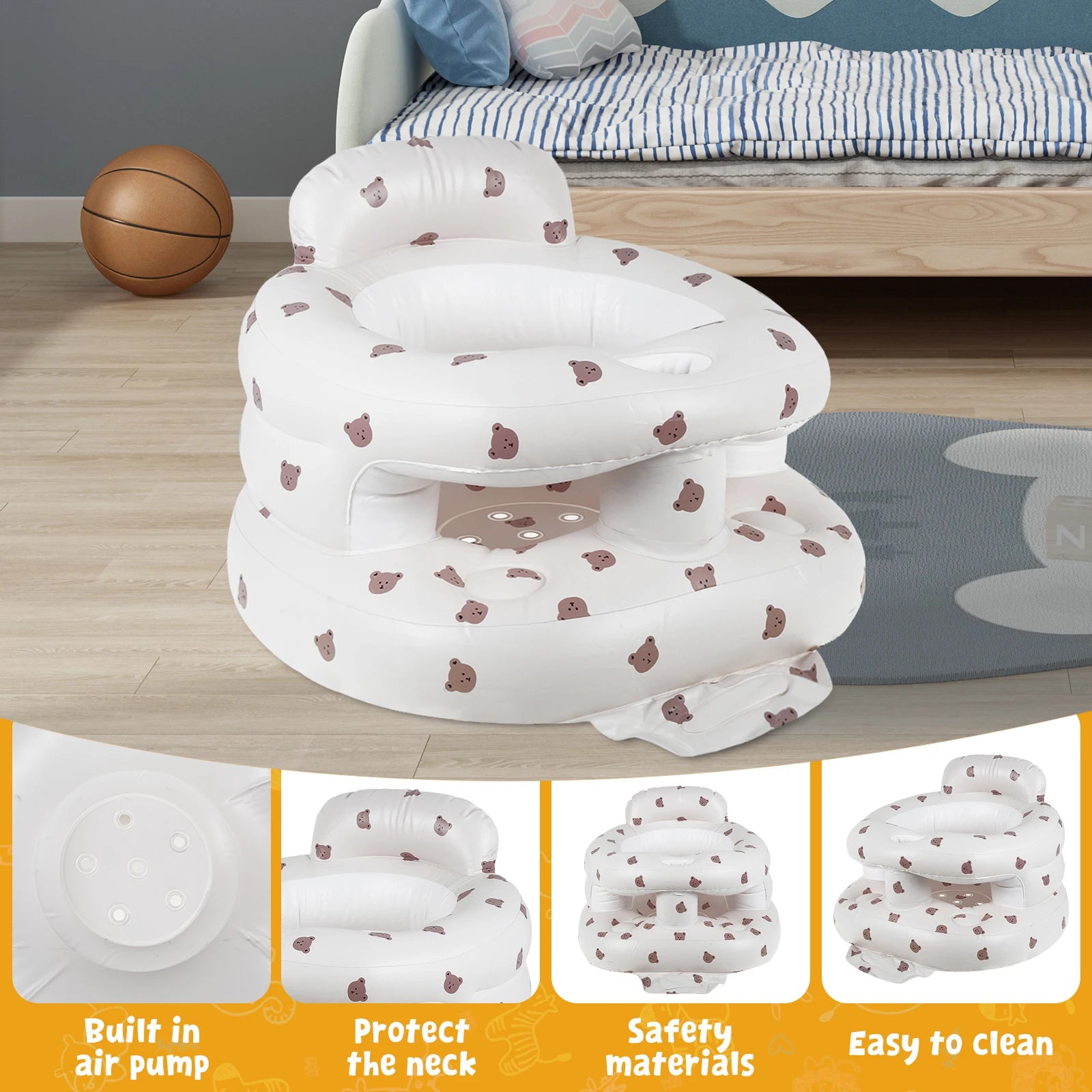 Baby Inflatable Seat Built in Air Pump Baby Chair Breathable Inflatable Baby Sofa Portable Blow Up Infant Chair Baby Chair Seat