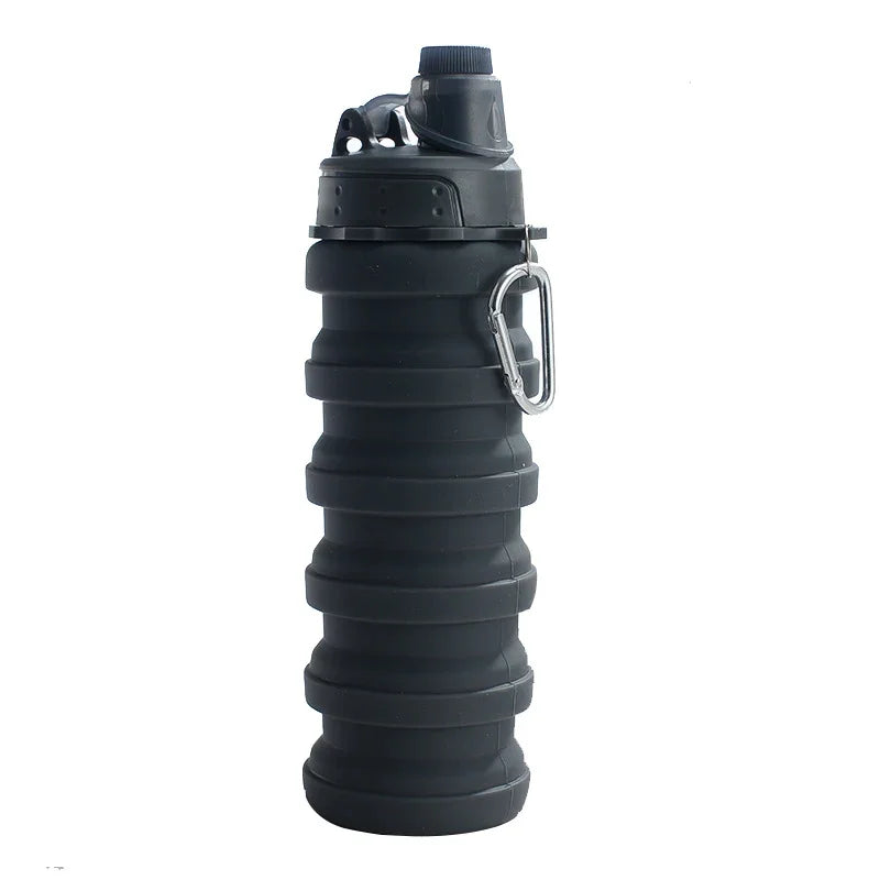 500ML Portable Retractable Silicone Bottle Folding Water Bottle Outdoor Travel Drinking Cup with Carabiner Collapsible Cup