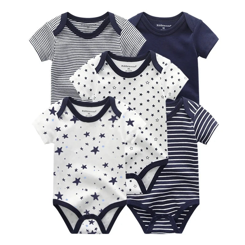 5pcs Summer Short Sleeve Baby Boy Girl Bodysuits Soft Cartoon Newborn Baby Onesie