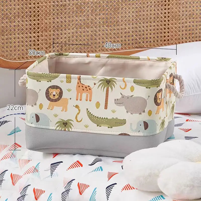 Foldable Kid Storage Basket for Clothes Toys Fabric Forest Animals Lion Giraffe Crocodile Hippo Laundry Hamper for Home Bedroom
