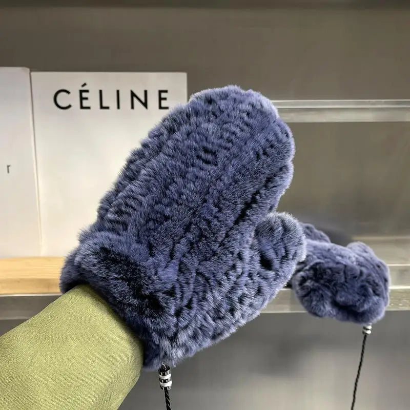 Hot Sale Winter Girl Natural Real Rex Rabbit Fur Gloves Good Elastic Knitted Rabbit Fur Mittens Lady Real Rex Rabbit Fur Gloves