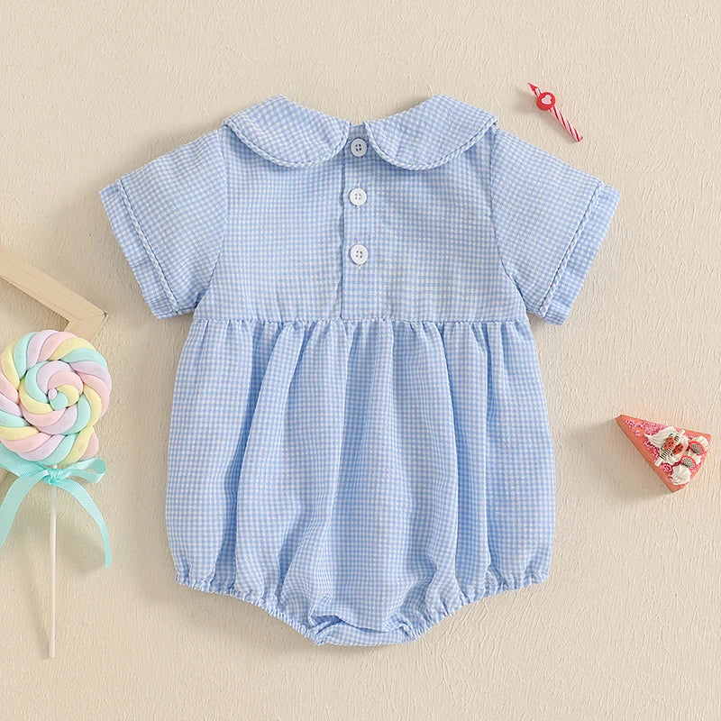 Summer Infant Baby Boys Girls Rompers Short Sleeve Doll Collar Cake Embroidery Smocked Bodysuit Playsuit