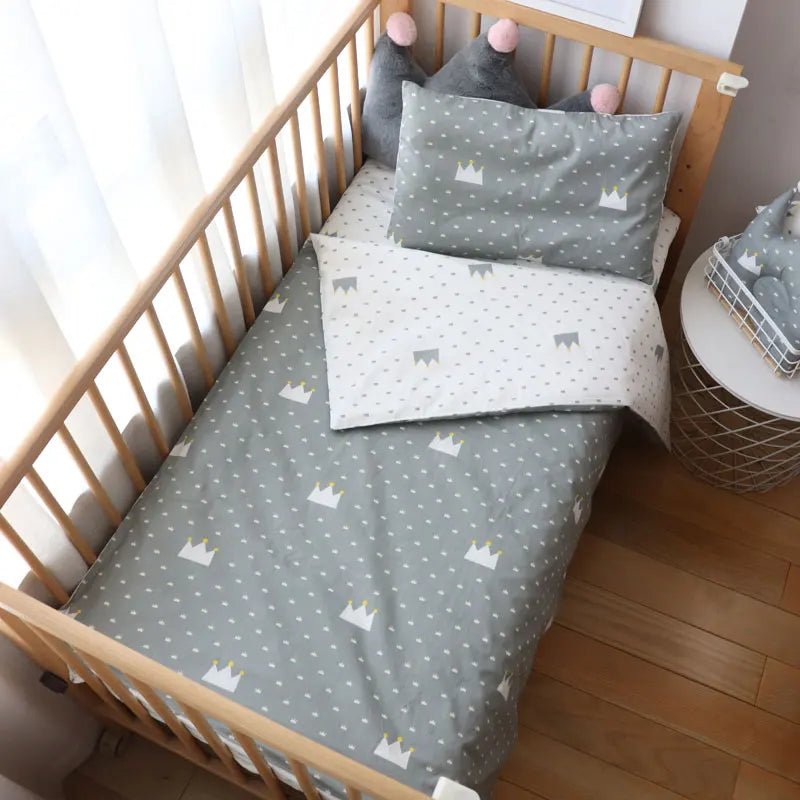 Baby Nursery Bedding Set 3 Pcs Cotton Cartoon Bed Linens Boy Girl Cot Crib Kit Pillowcase Quilt Cover Sheet Children Custom Size