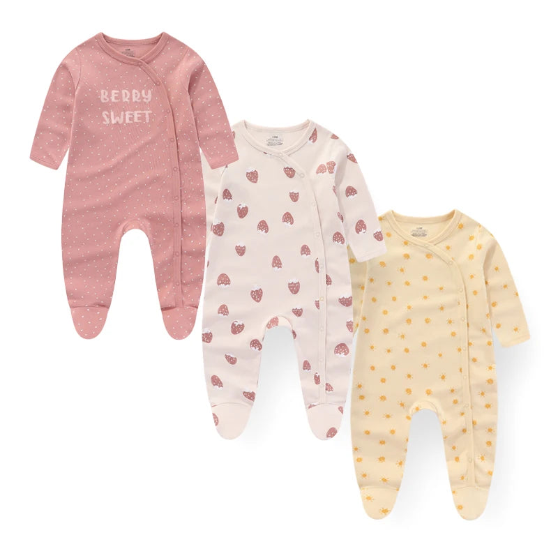 Kiddiezoom 3 Pcs/Lot Autumn Winter Unisex Fashion Long Sleeve Baby Boy Girl Romper 100%Cotton Soft Newborn Jumpsuits Clothing
