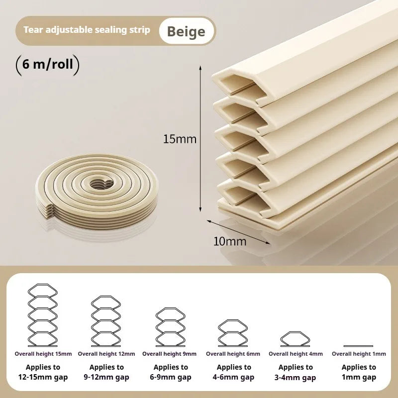 1-4Pcs Door Sealing Strip 6M TPE Self-adhesive Adjustable Size Window Gap Weather Stripping Multi-layer Seal Soundproof Strip