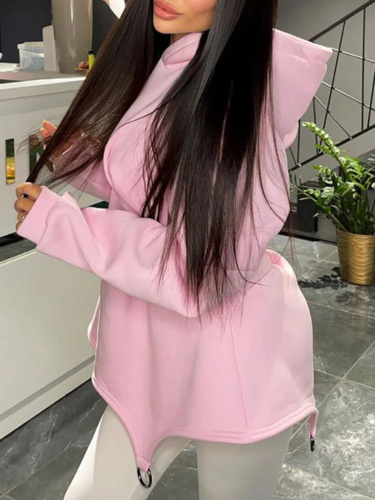 Women Autumn Hollow Out Harajuku Sweatshirt Patchwork Solid Long Sleeve Hooded Pullover Top Sexy Streetwear Female Loose Hoodies