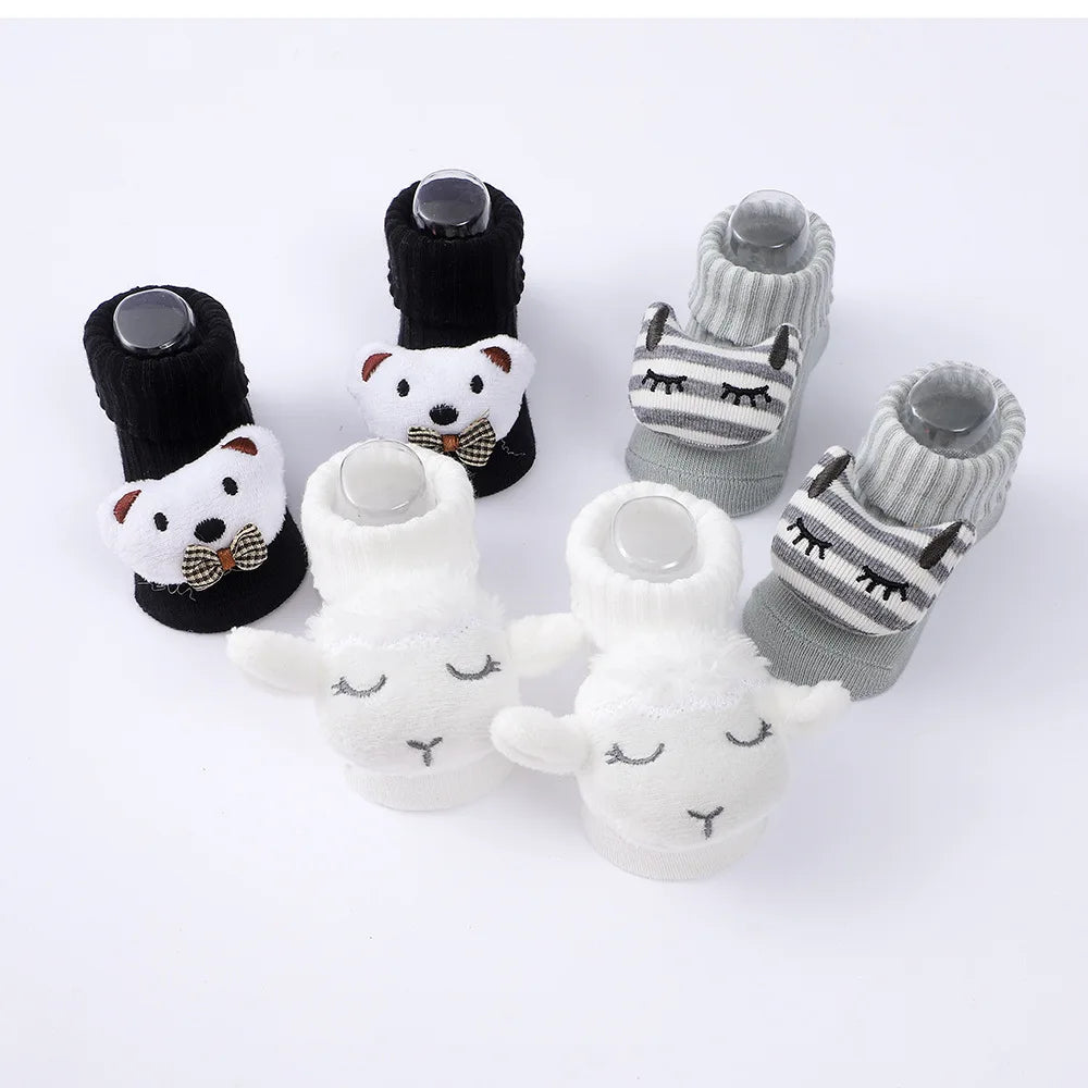 3 Pairs/Set New Autumn Cartoon Knitted Mid Socks For Toddler Newborn Baby Soft Prewalker Cotton Girl Infant Boy Cute Socks