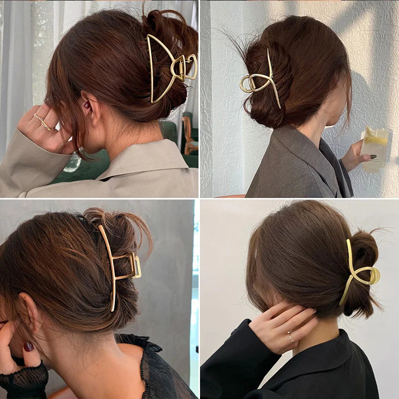 Korean Metal Geometric Hair Claw Barrettes Elegant Hair Clip Crab for Women Hollow Out Hairpin Headwear Girl Hair Accessories