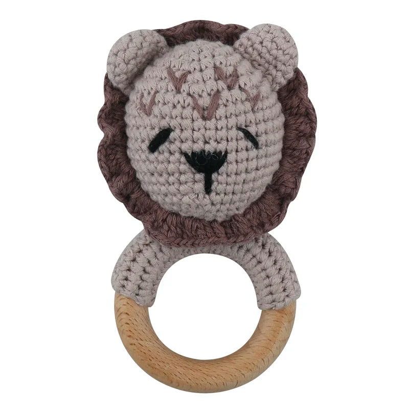 1Pc Wooden Crochet Bunny Rattle Toy Wood Ring Baby Teether Rodent Baby Gym Mobile Rattles Custom Name Educational Toys
