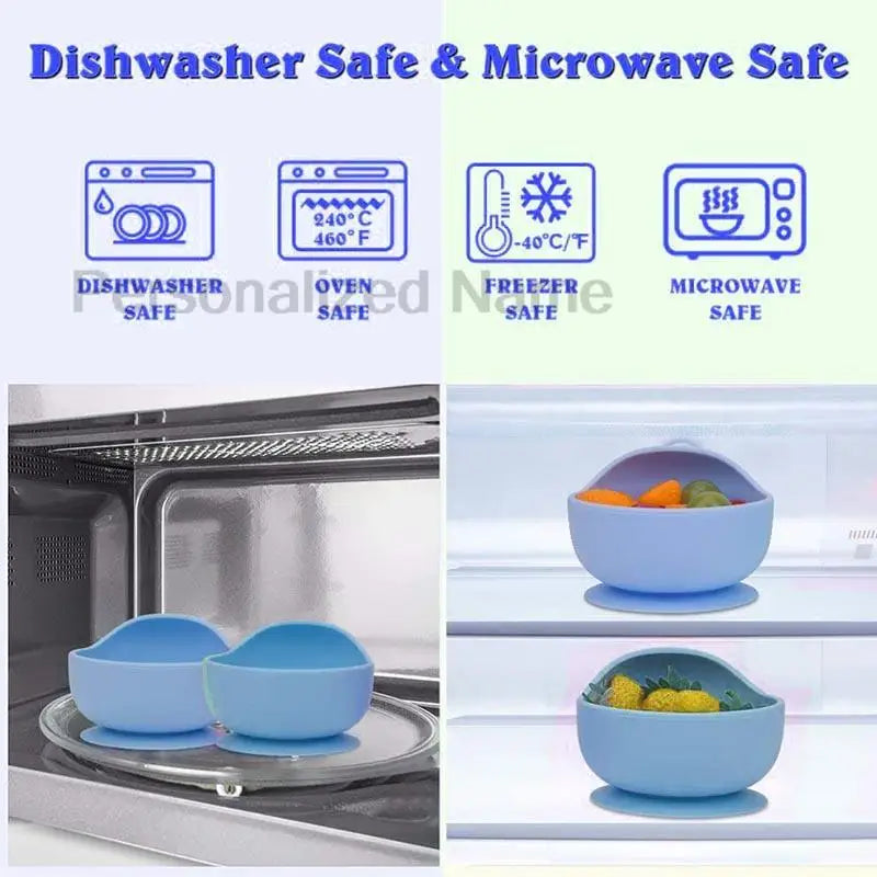 Free custom logo 2 Pcs Baby Spoon Bowls Silicone Stay up Food Bowl for Kids and Toddlers with Improved Super Suction Base Gift