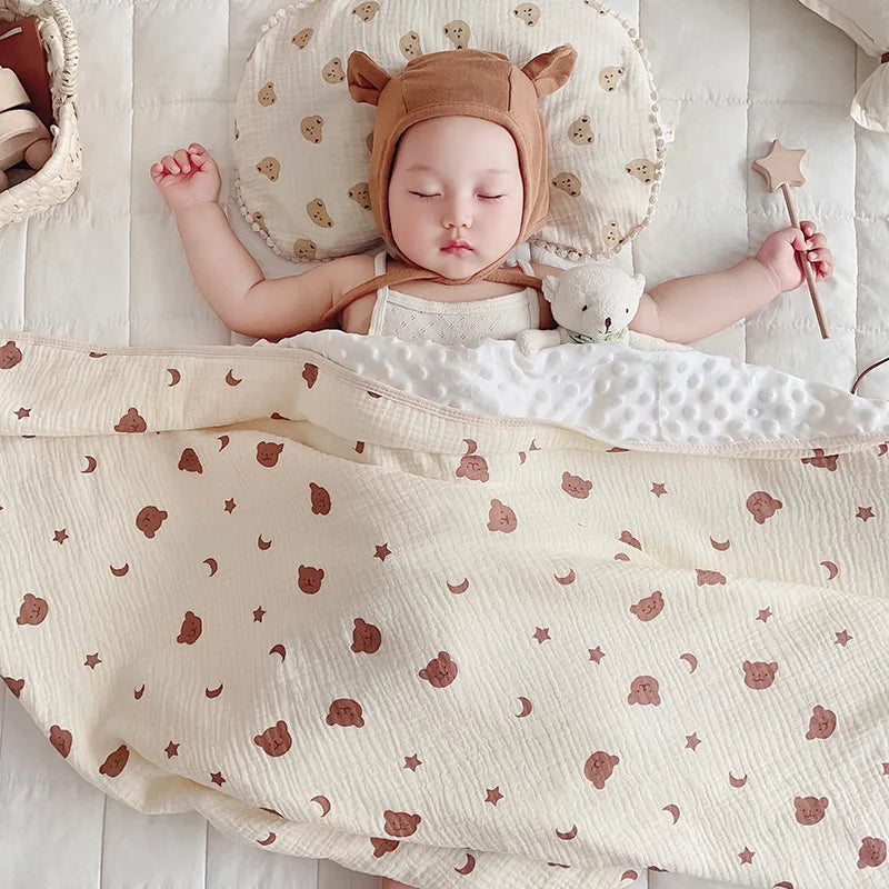 Summer Thin Muslin Bean Dot Blanket for Babies Wholesale:Cotton Crinkle Fabric Air Conditioning Quilt,Kids'Lightweight Coverlet